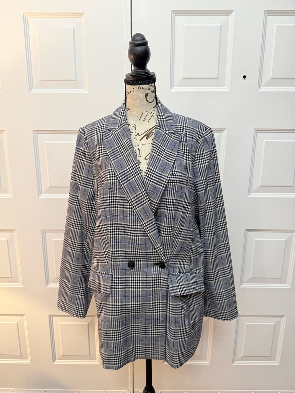 Talbots Gray Plaid Double-Breasted Blazer - Picture 1 of 15